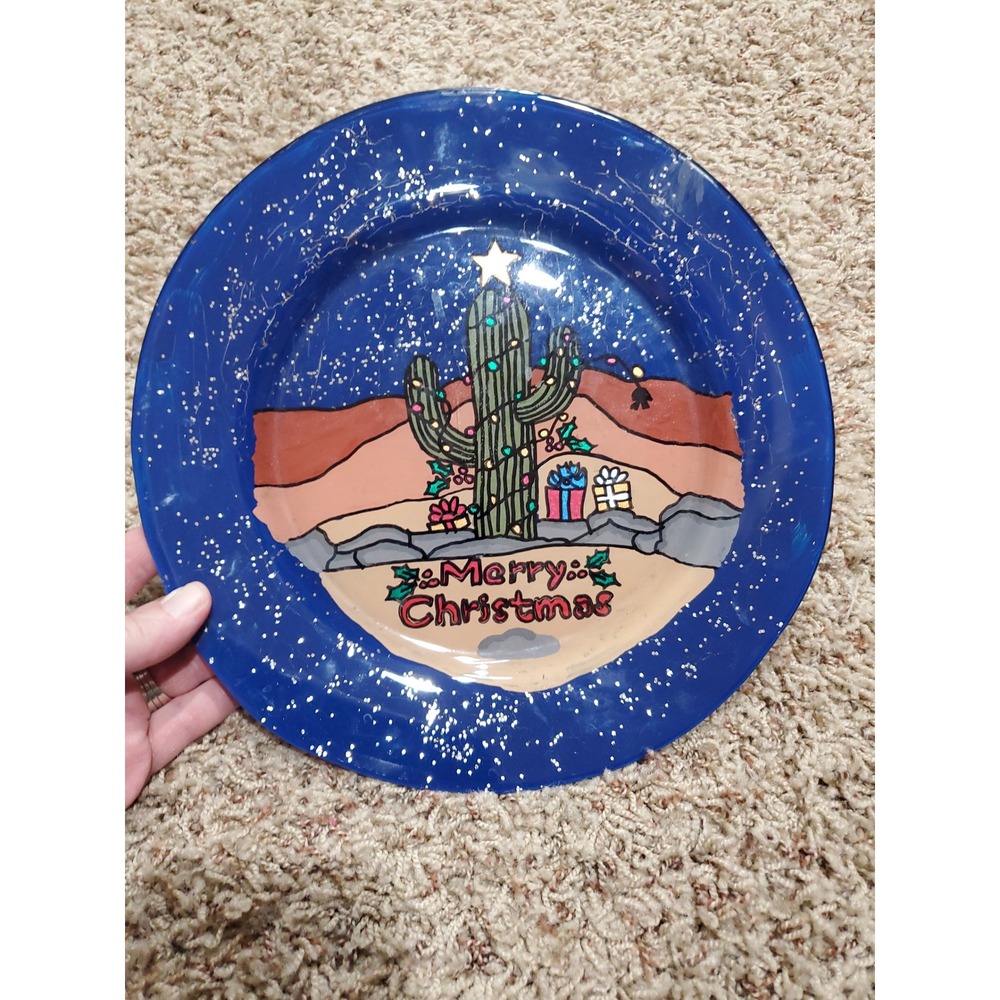 Vintage Christmas Handpainted Desert Serving Tray Plate
